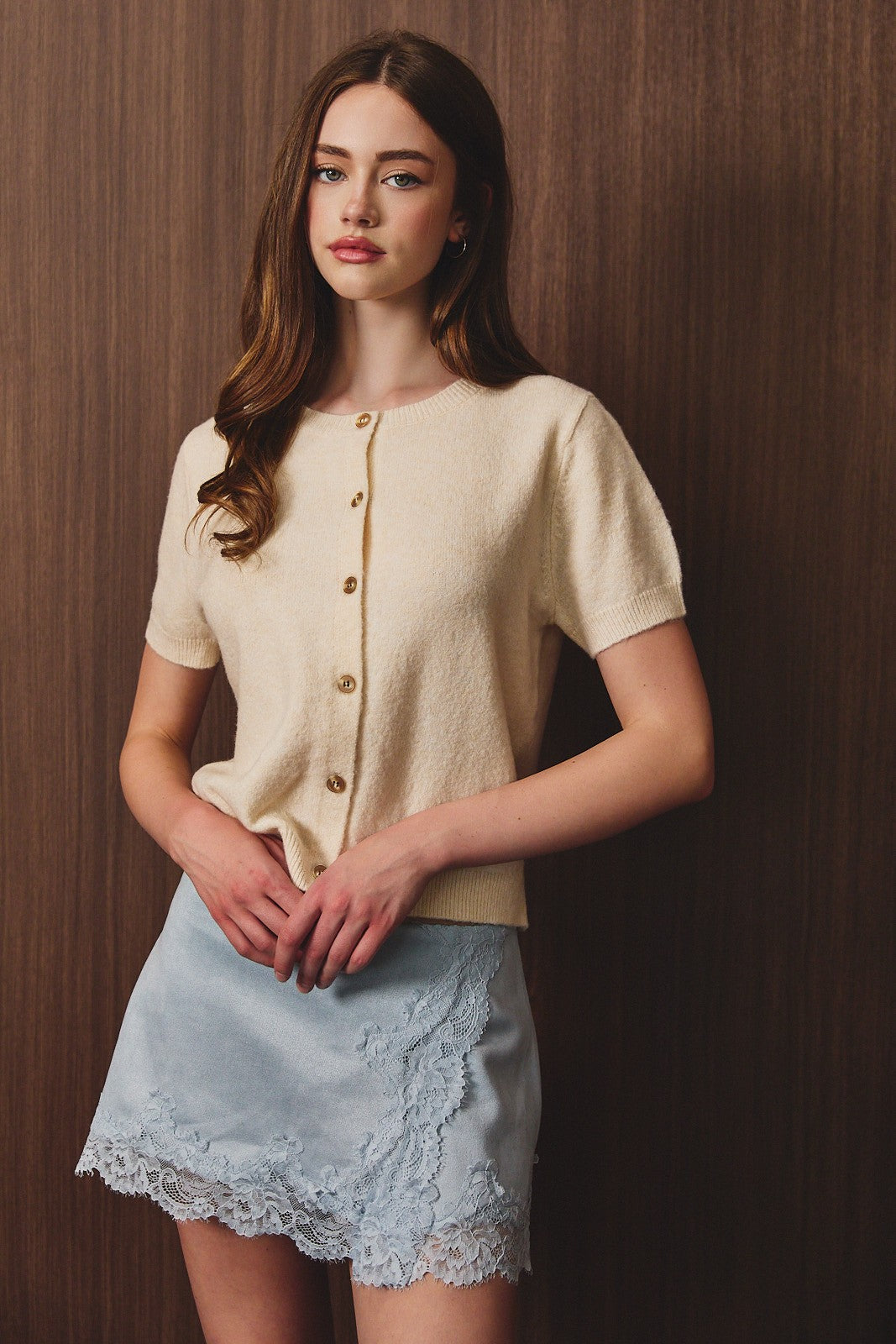 Cream Short Sleeve Sweater