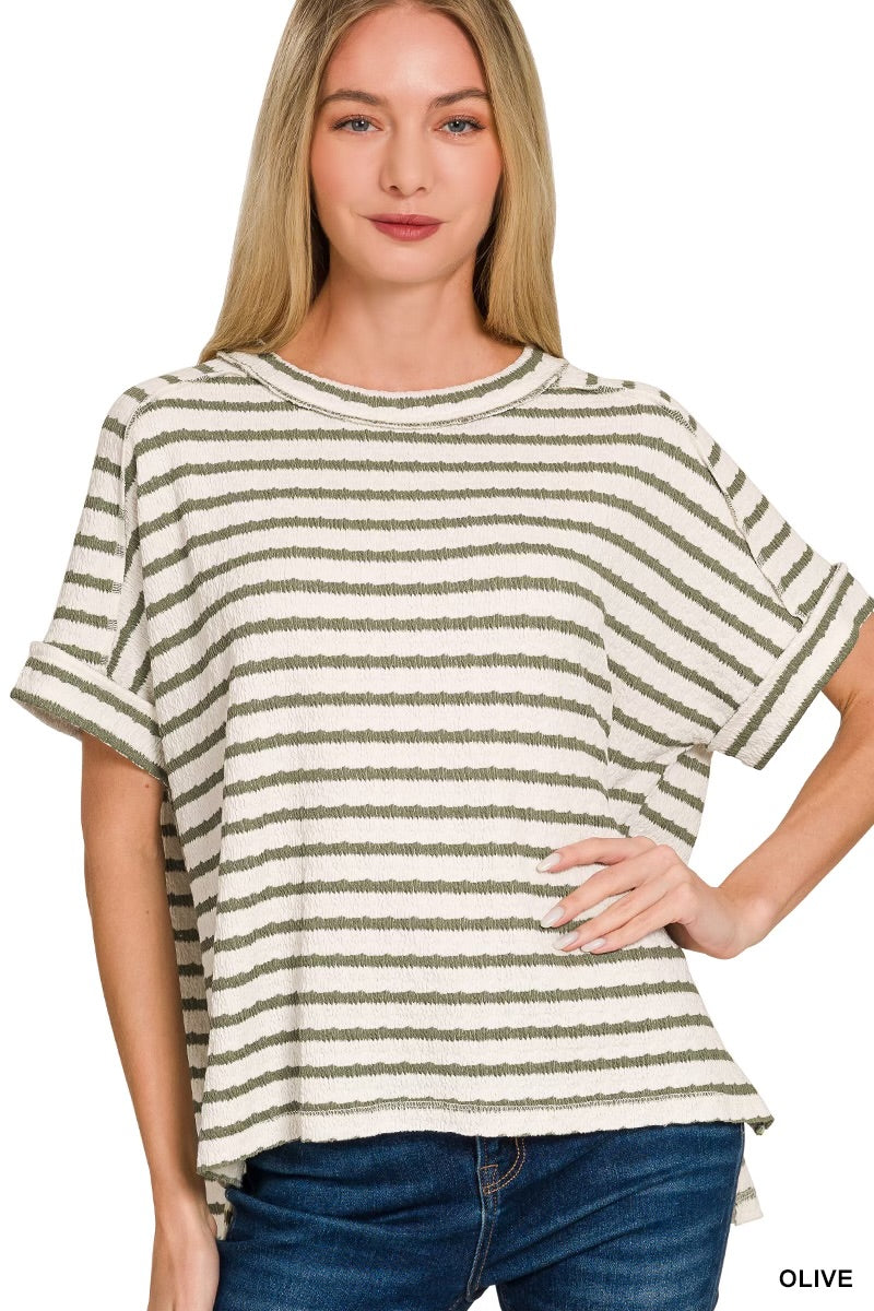 Olive Textured Boxy Top
