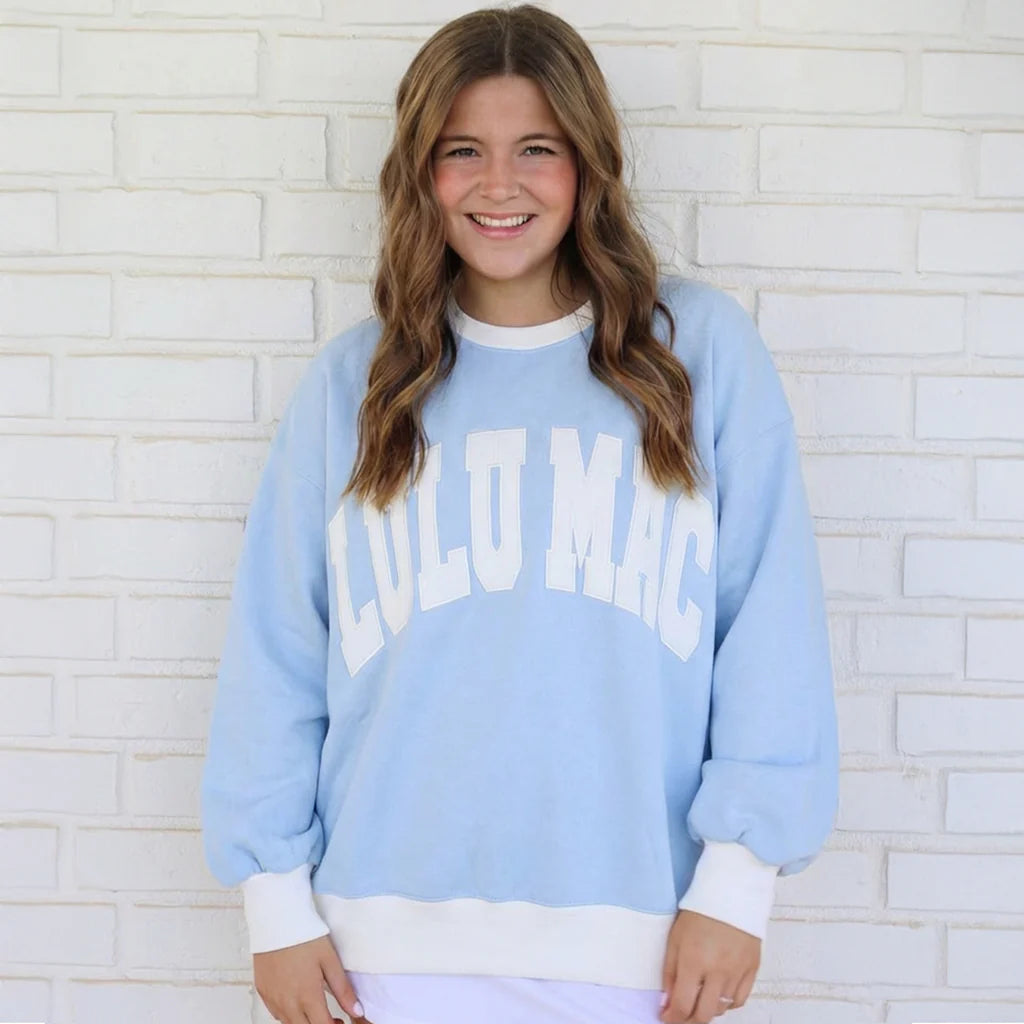 Lulu Mac: Light Blue and White Sweatshirt