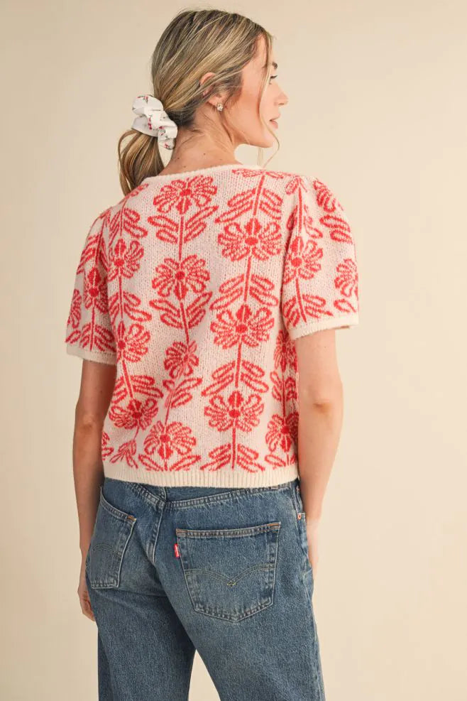 Red Floral Cardigan