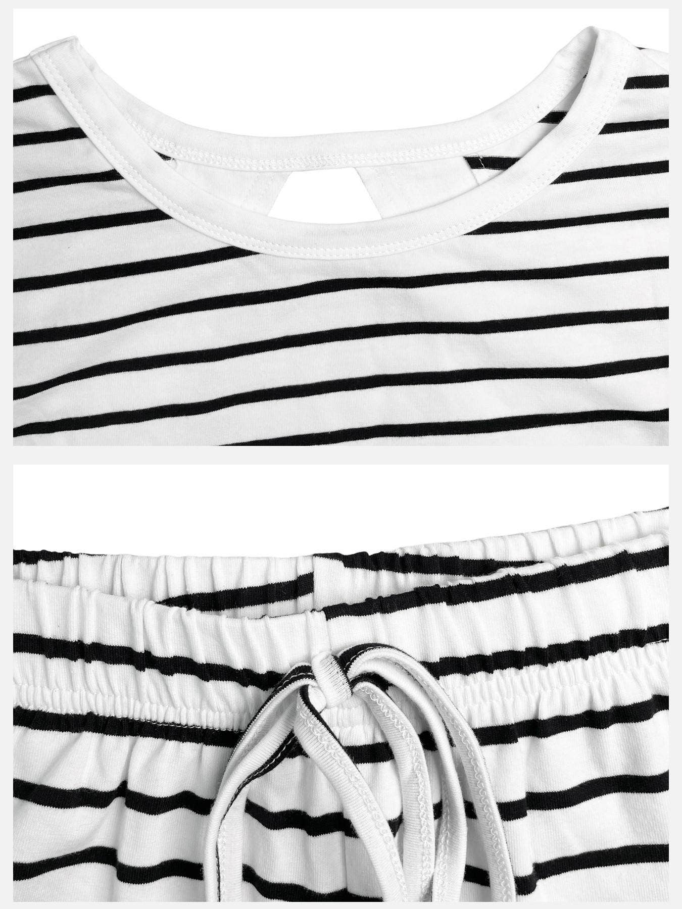 Stripe Wrapped Cutout Back Slouchy Tee Workout Set