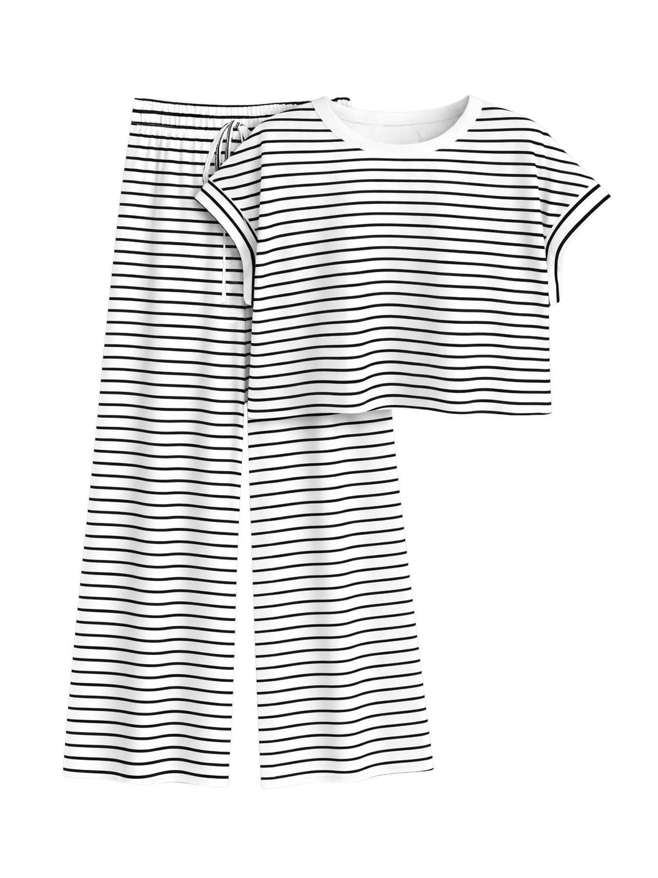 Stripe Wrapped Cutout Back Slouchy Tee Workout Set