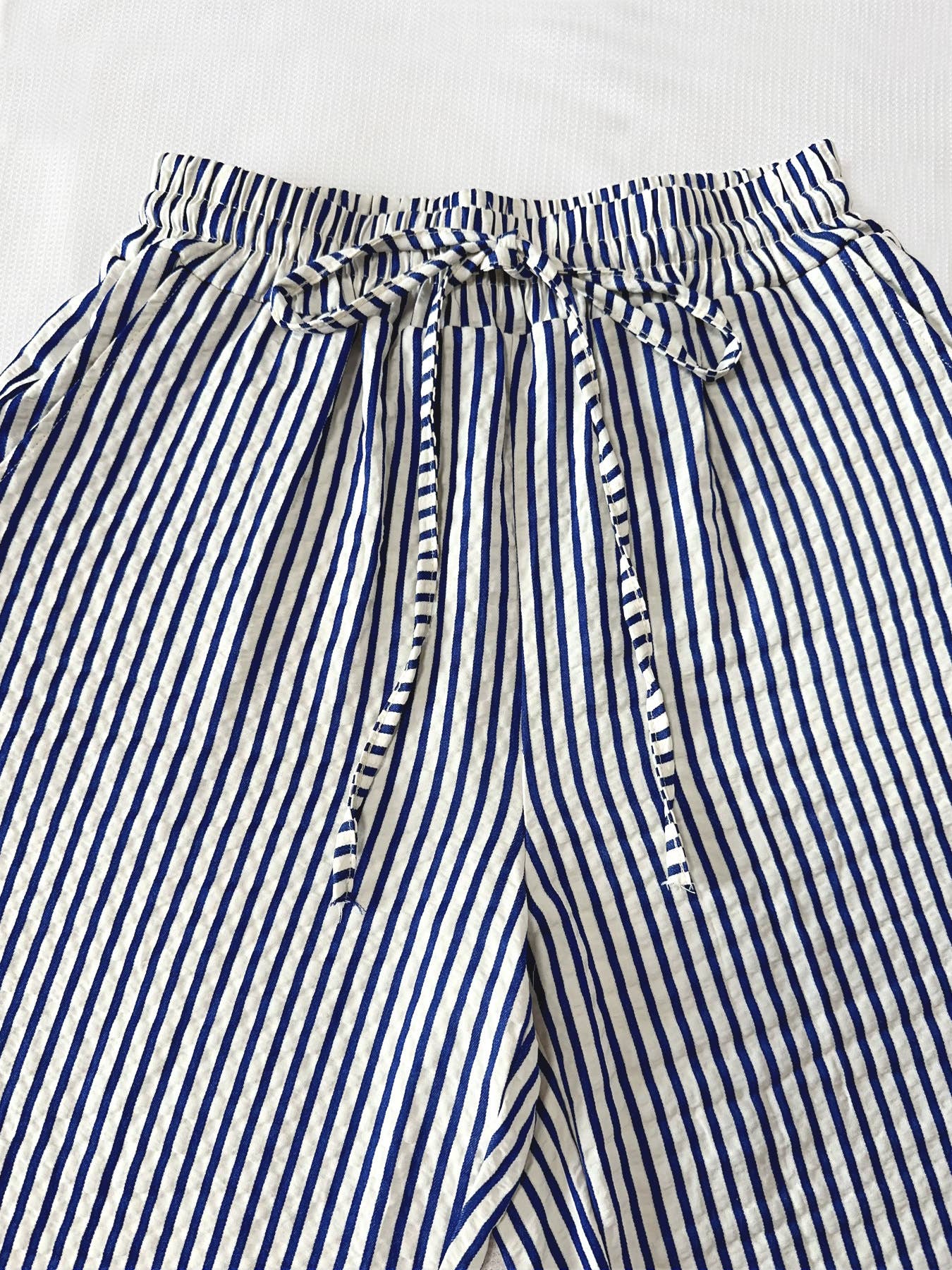 Drawstring casual trousers striped wide-leg pants