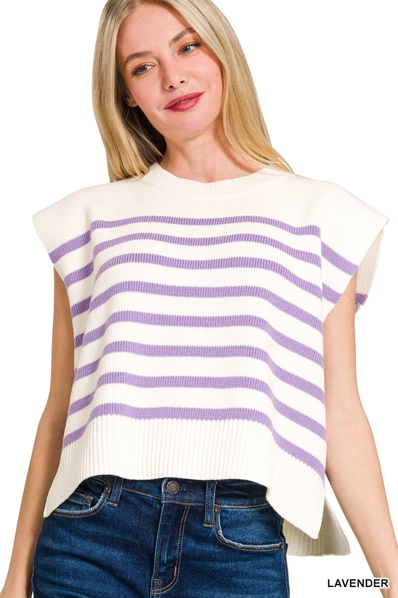 Oversized Lavender Striped Sweater Vest
