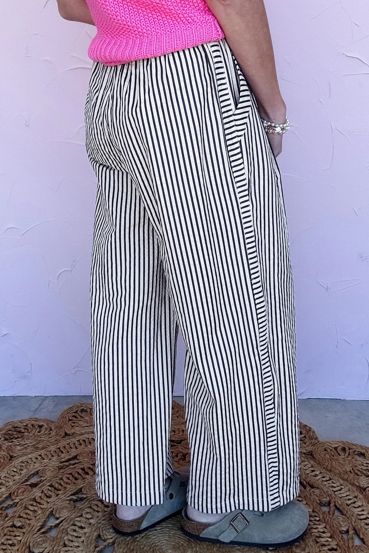 Black Asymmetrical Striped Pants