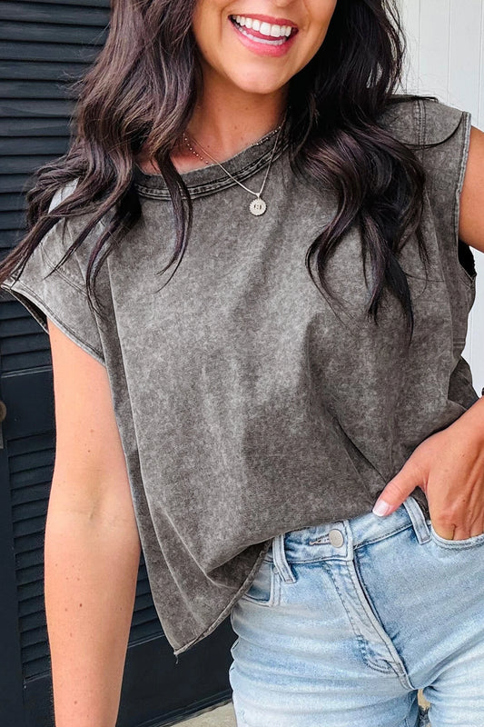 Black Acid Wash Top