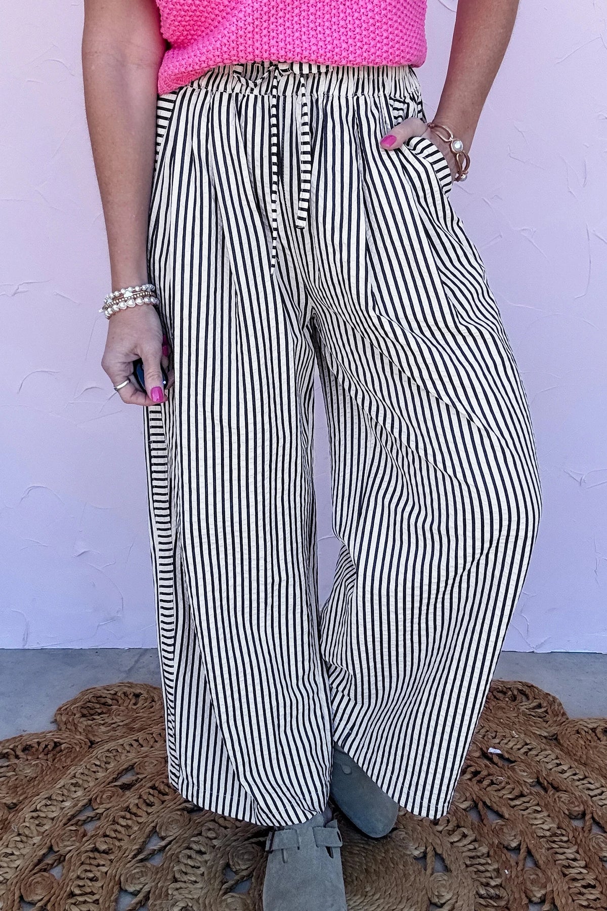 Black Asymmetrical Striped Pants