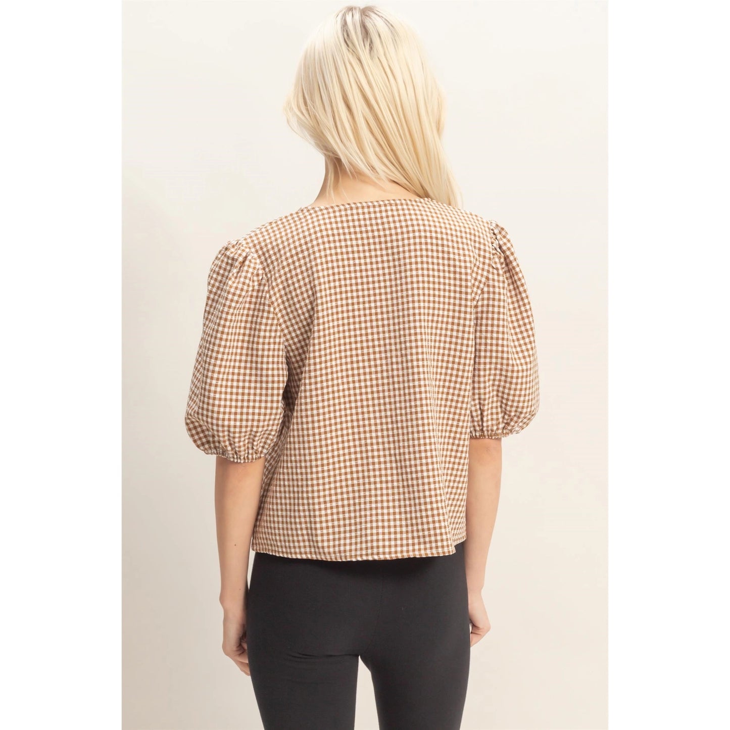 Brown Gingham Bow Top