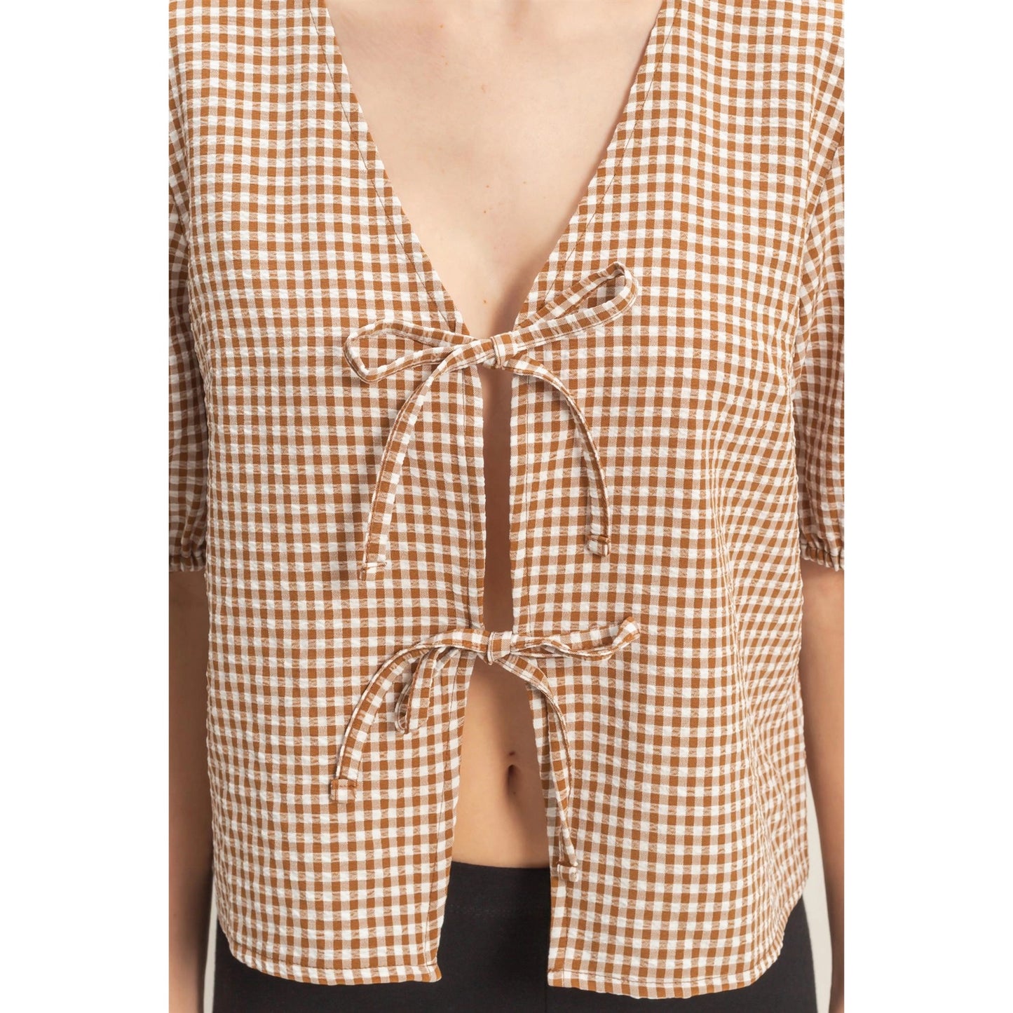 Brown Gingham Bow Top