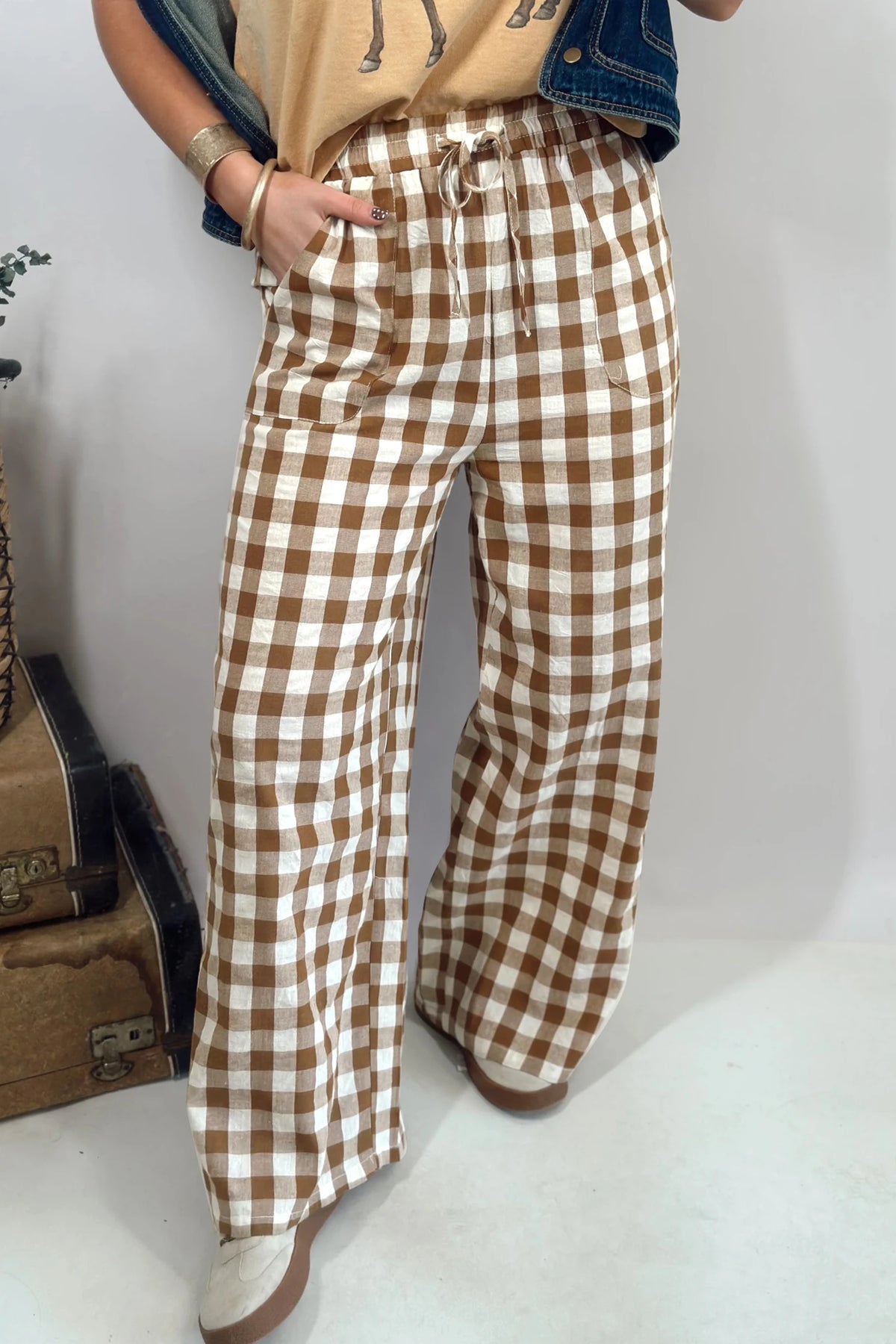 Brown Gingham Pants