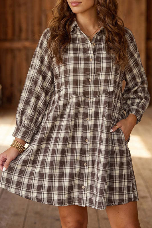 Brown Plaid Mini Dress