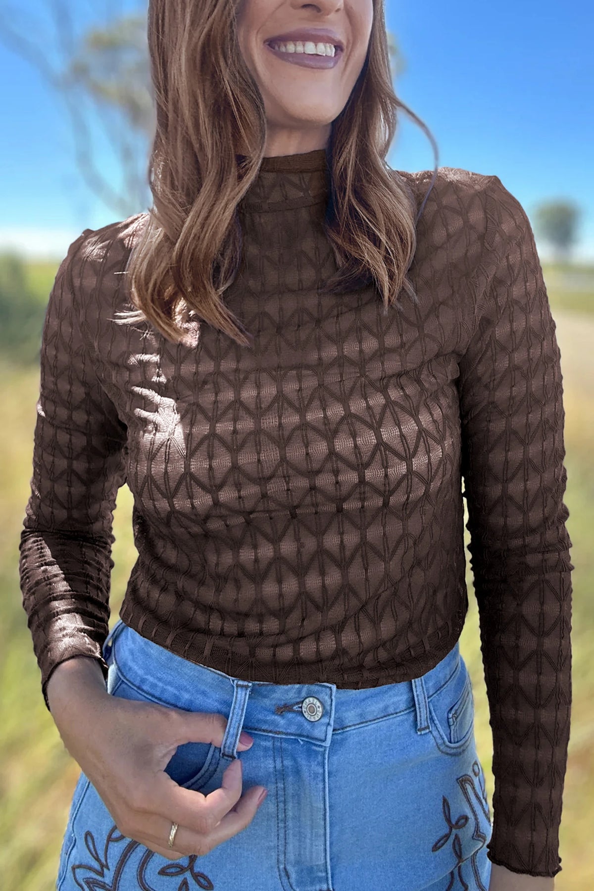 Brown Sheer Lace Top