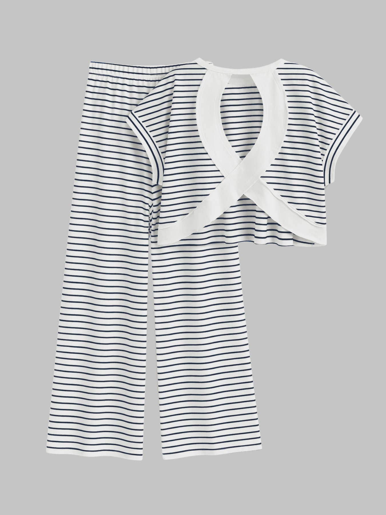 Stripe Wrapped Cutout Back Slouchy Tee Workout Set
