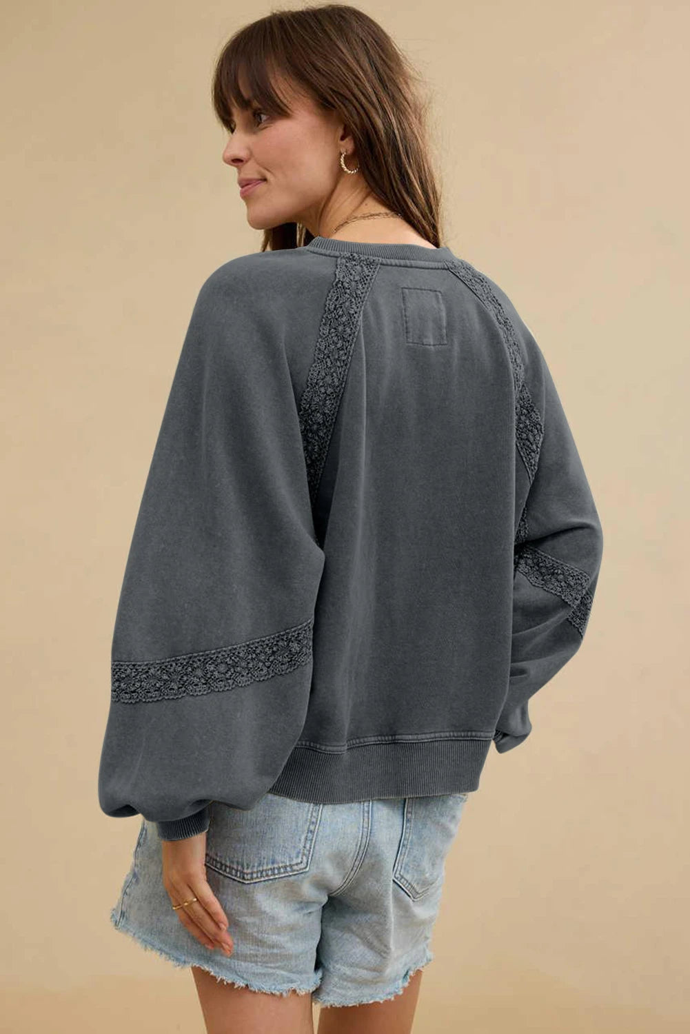 Gray Lace Patchwork Sweatshirt