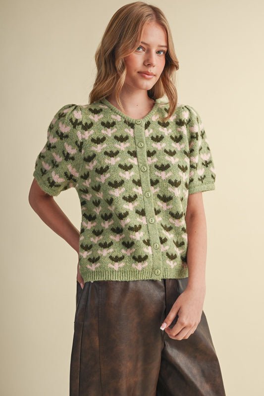 Green Floral Cardigan