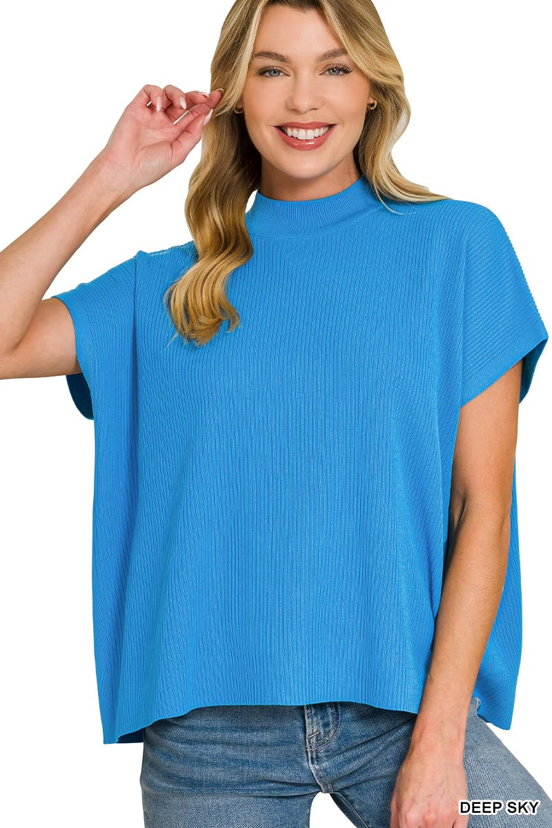 Blue Mock Neck Boxy Sweater