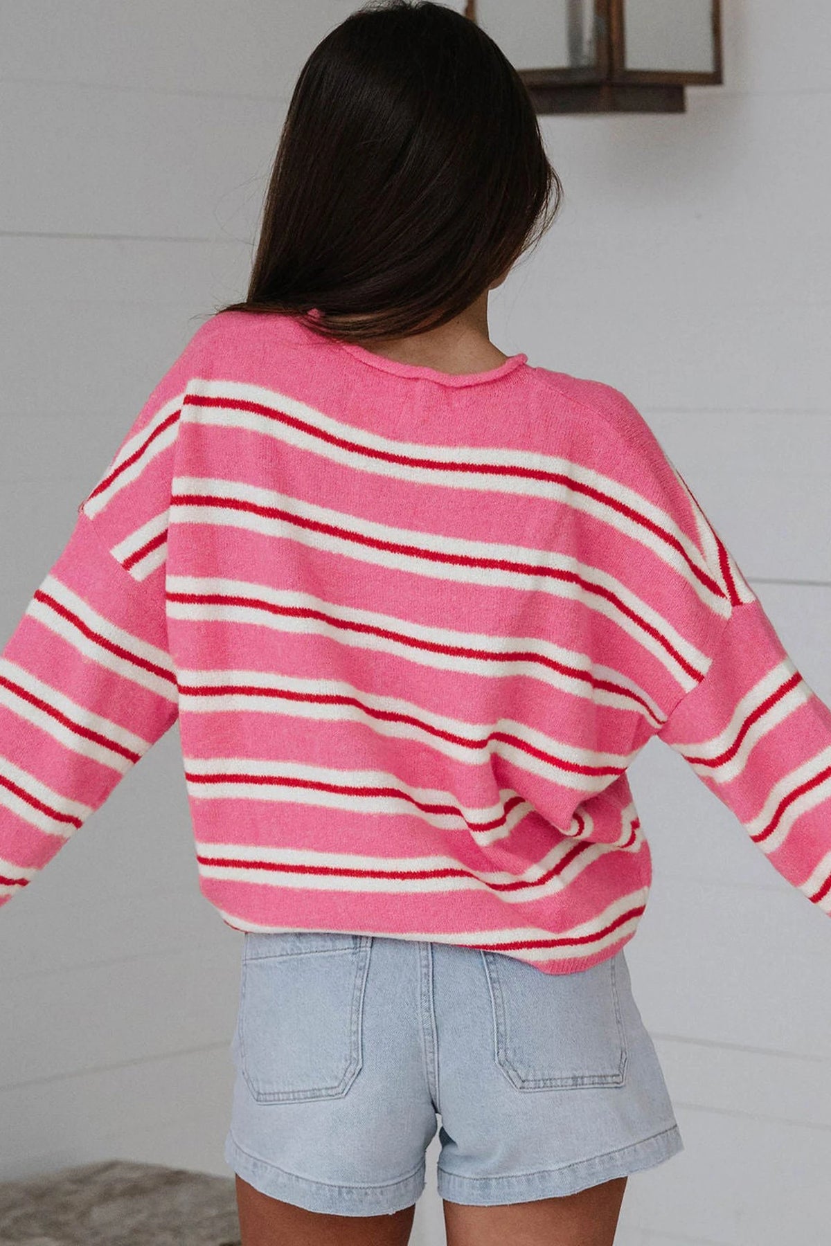 Pink and Red Striped Cardigan
