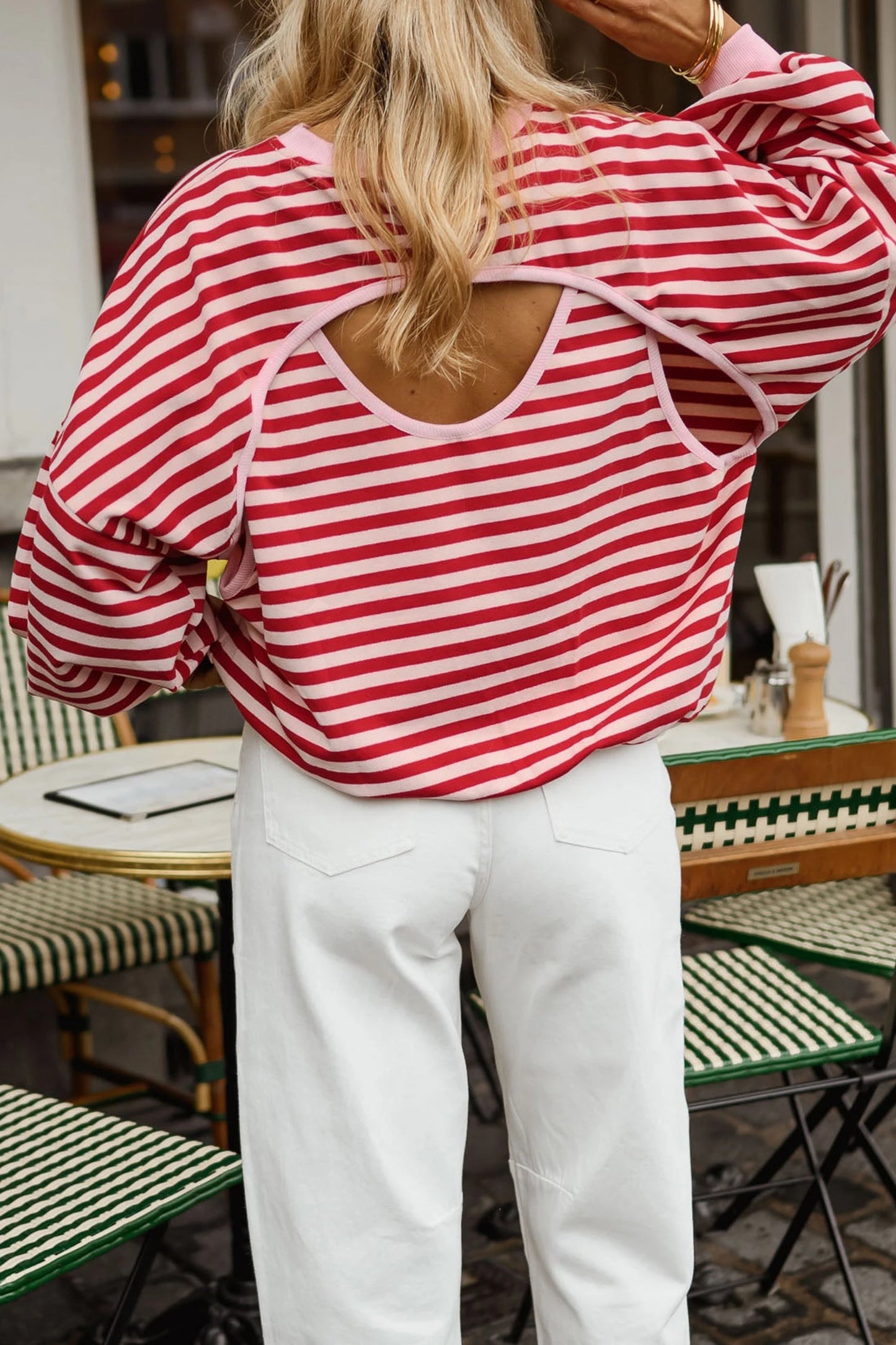 Red Striped Open Back Top