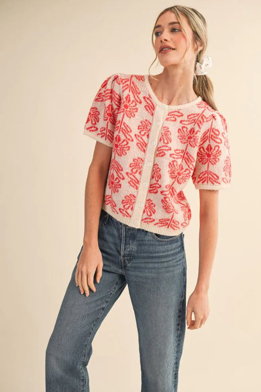 Red Floral Cardigan