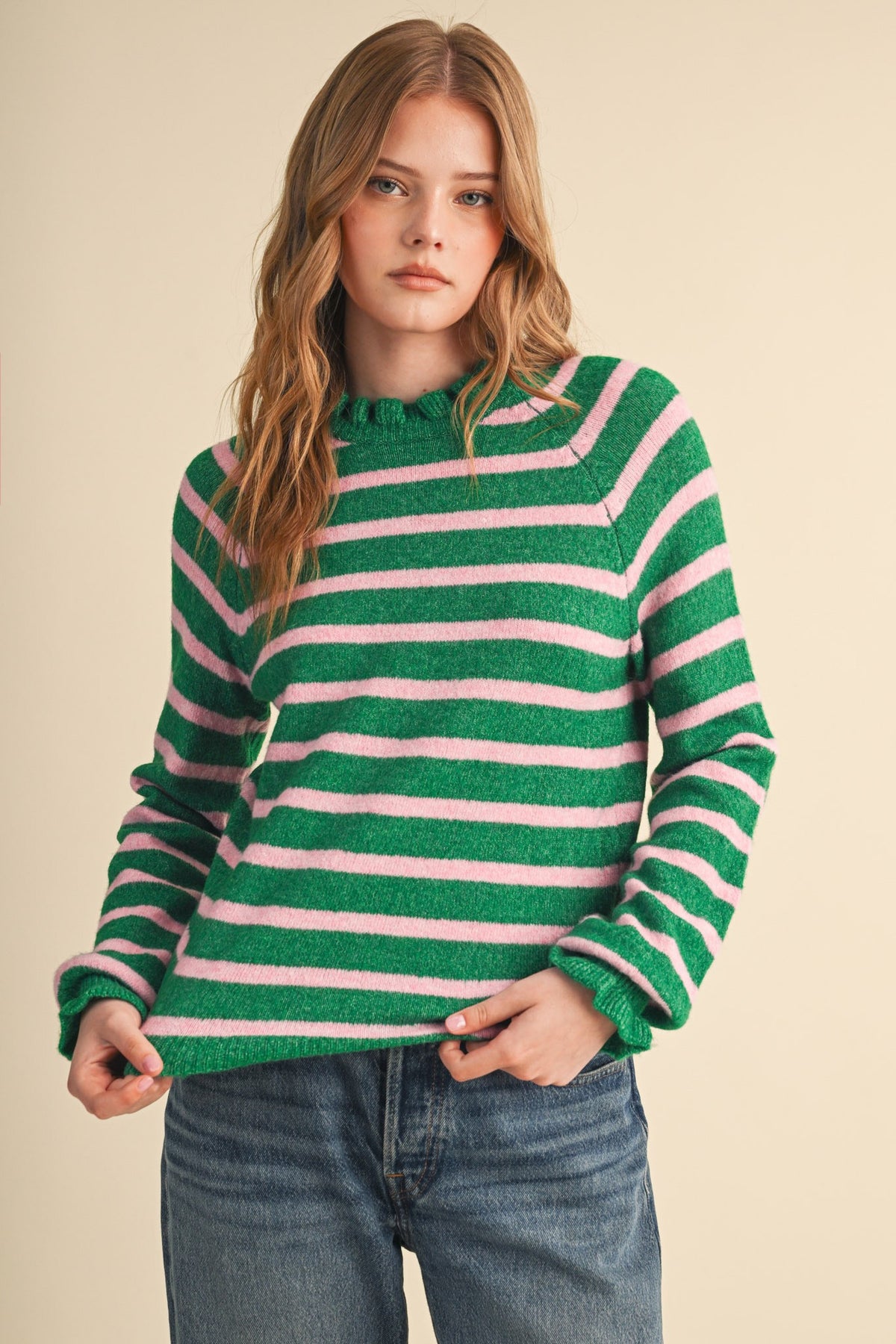 Ruffle Striped Sweater